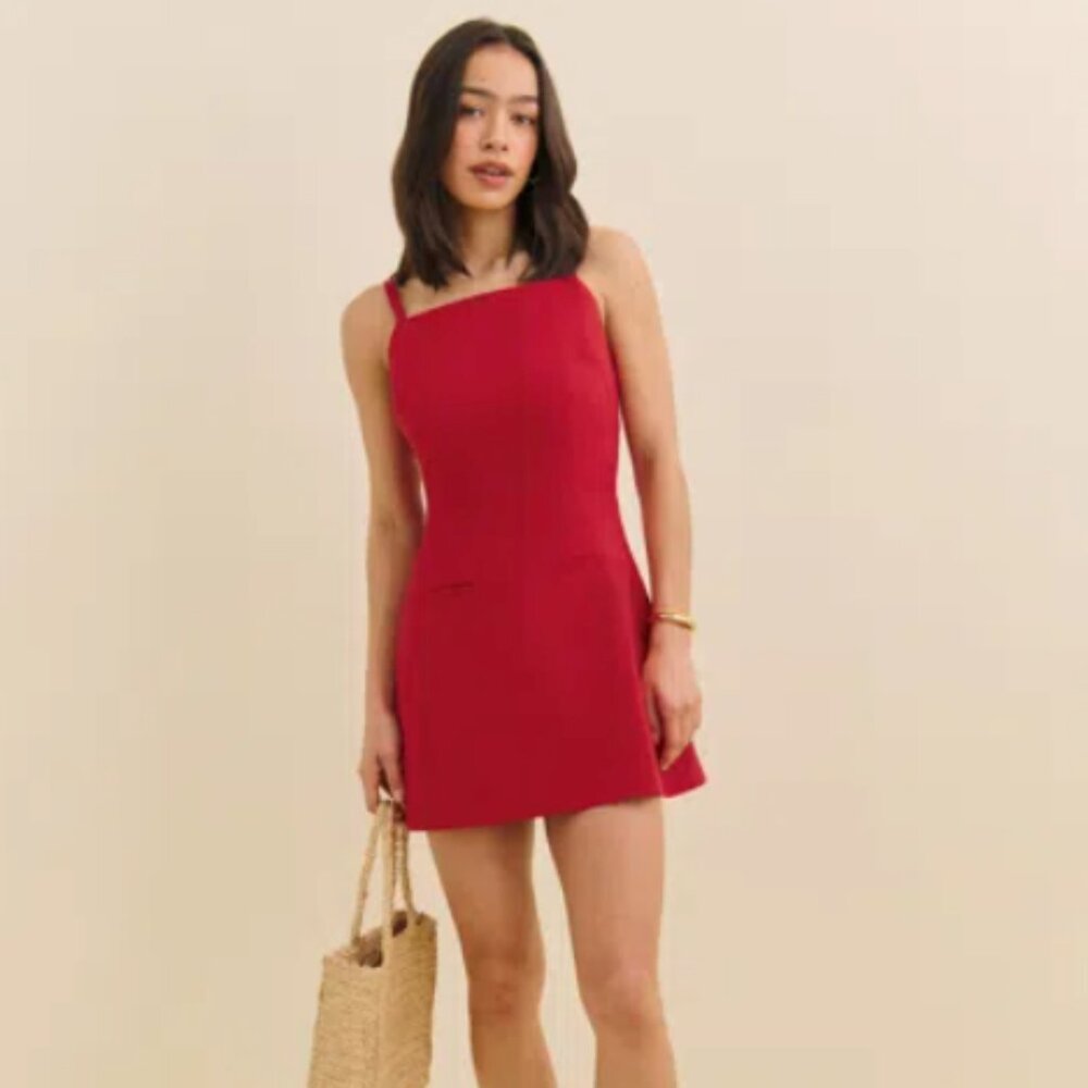 NWOT Reformation Phillipa Linen Dress sz 12 in Lipstick Red